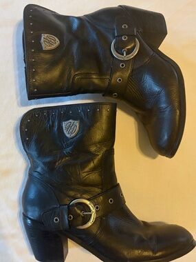 Harley-Davidson Black Leather Heeled Ankle Boots